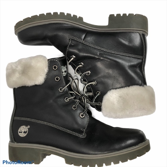 timberland black fur boots